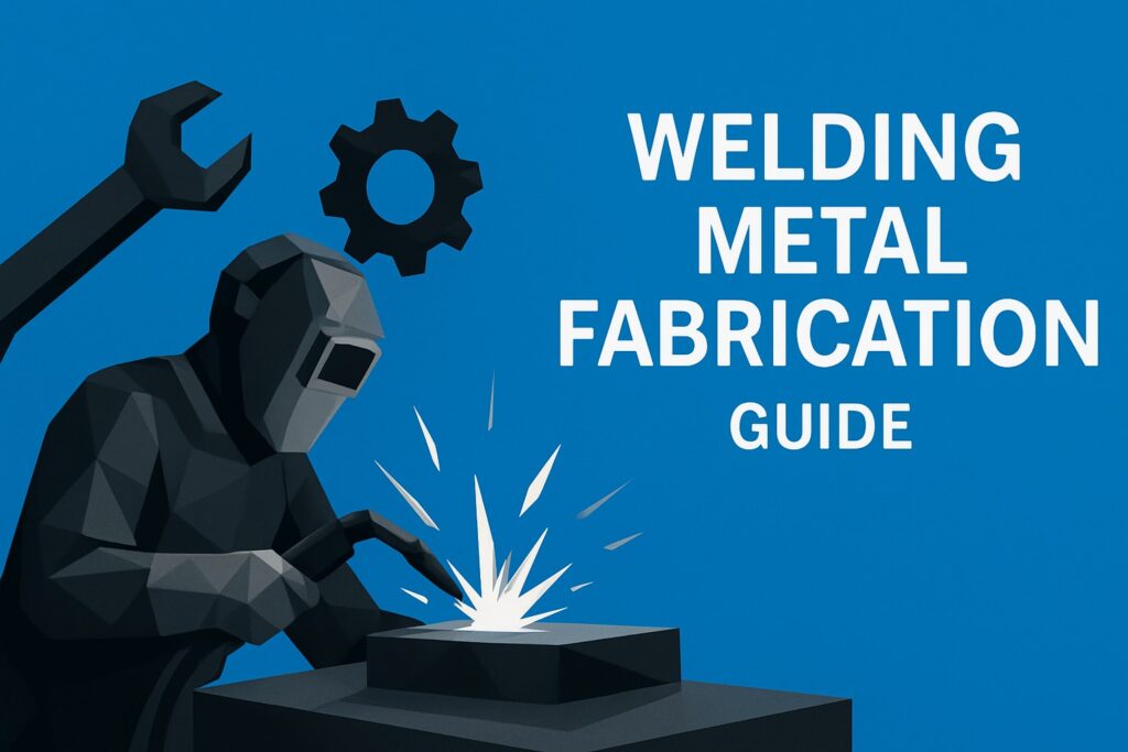 Welding metal fabrication guide featuring a welder in action, sparks flying, with tools and gears in the background, emphasizing techniques and innovations for 2026.
