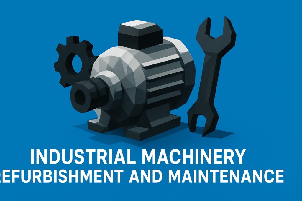 Industrial machinery with gear and wrench icon, emphasizing refurbishment and maintenance for 2026 industrial services guide.